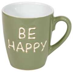 Tasse S "be happy" - khaki/weiß