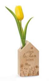 Holzhaus mit Vase  - Leben lachen lieben